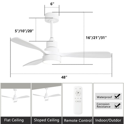 Ventilateur de plafond à LED intégré de 48 et 52 pouces avec lumière et télécommande, moteur à courant continu réversible.