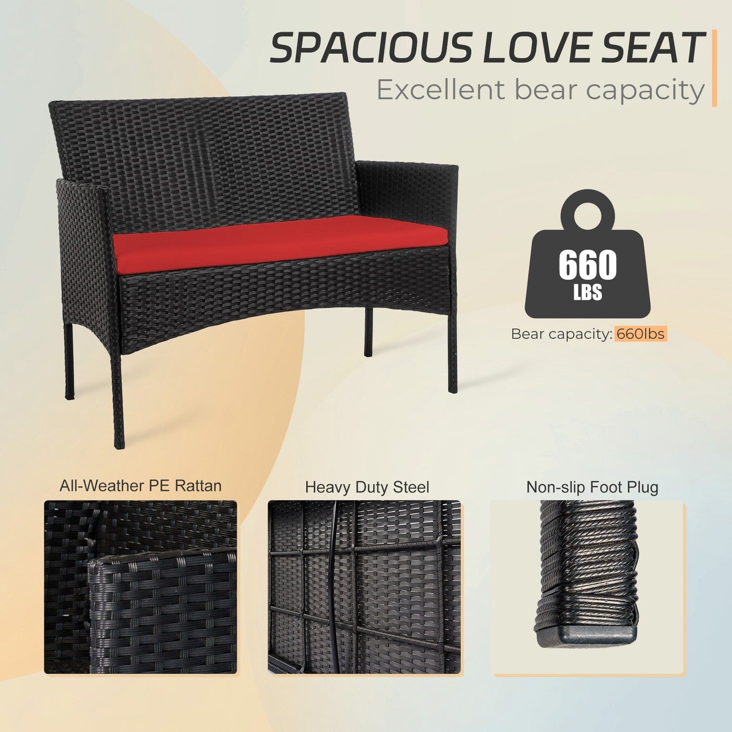 Ensemble de meubles en osier pour patio, 4 pièces, ensemble de meubles d'extérieur en rotin avec coussins