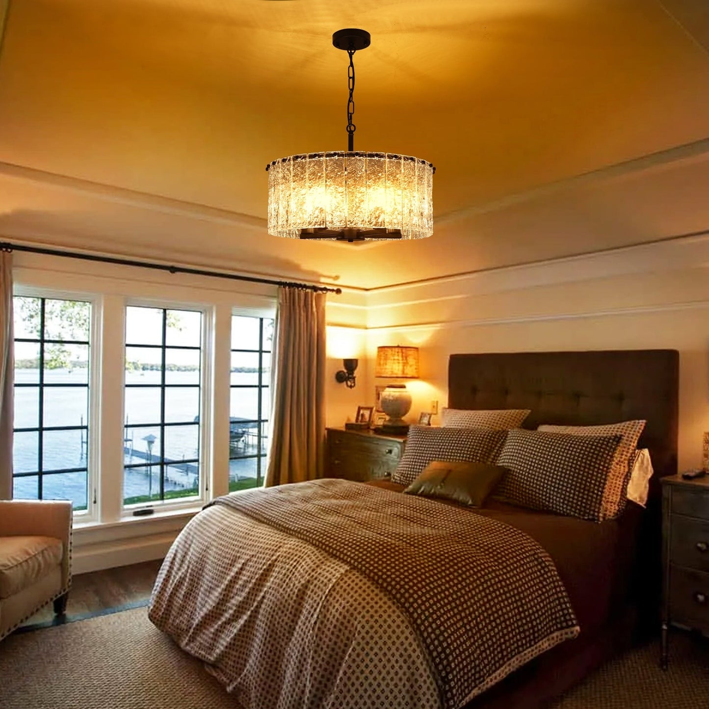 Luminaire suspendu moderne à 5 lumières en forme de tambour rond, luminaire semi-encastré classique, luminaire suspendu pour îlot de cuisine et salle à manger