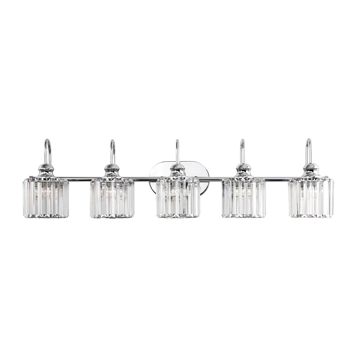 Ensemble de 5 luminaires linéaires à intensité variable pour salle de bain, style glamour, avec abat-jour en cristal cylindrique.