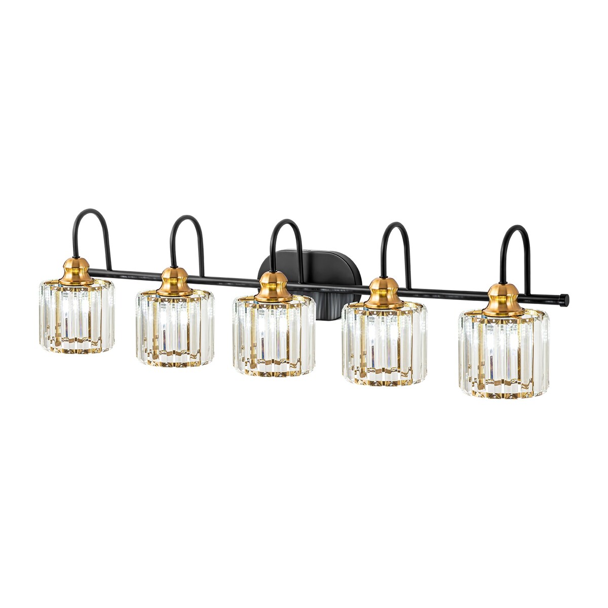 Ensemble de 5 luminaires linéaires à intensité variable pour salle de bain, style glamour, avec abat-jour en cristal cylindrique.