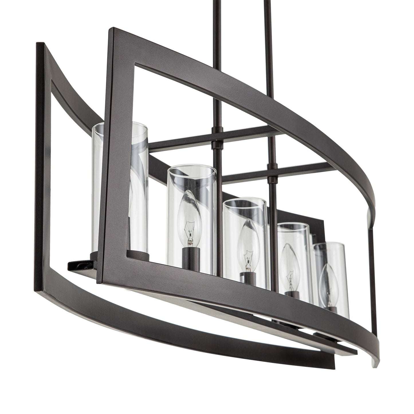 Luminaires suspendus industriels modernes à 5 lumières, style linéaire, pour salle à manger, style farmhouse, avec abat-jour cylindrique en verre transparent, pour îlot de cuisine.