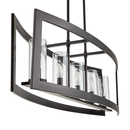 Luminaires suspendus industriels modernes à 5 lumières, style linéaire, pour salle à manger, style farmhouse, avec abat-jour cylindrique en verre transparent, pour îlot de cuisine.