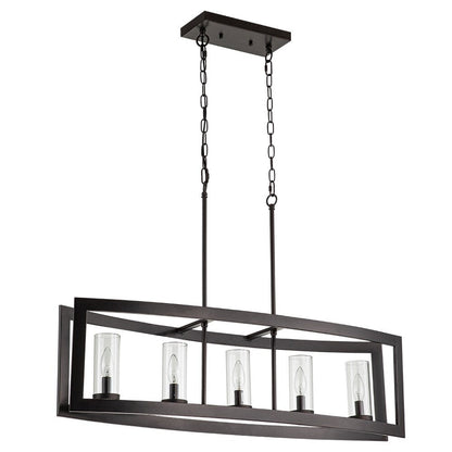 Suspension rectangulaire en verre vintage à 5 lumières, style industriel moderne du milieu du siècle, pour îlot de cuisine.