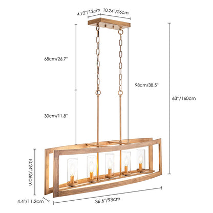 Suspension rectangulaire en verre vintage à 5 lumières, style industriel moderne du milieu du siècle, pour îlot de cuisine.
