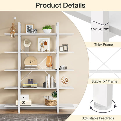 Étagère à livres 5 niveaux, bibliothèque de style industriel vintage