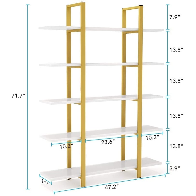 Étagère à livres 5 niveaux, bibliothèque de style industriel vintage