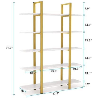 Étagère à livres 5 niveaux, bibliothèque de style industriel vintage