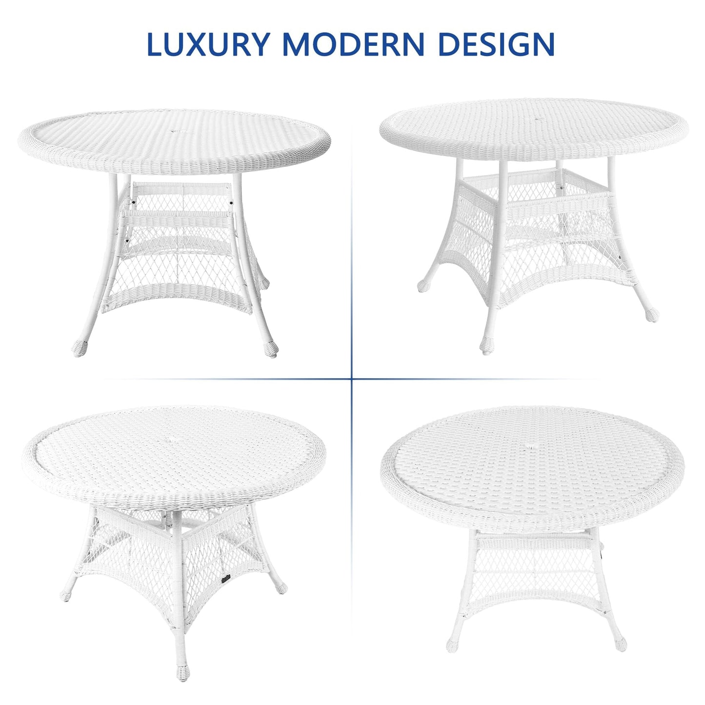 Ensemble de salle à manger en osier blanc en résine, 5 pièces