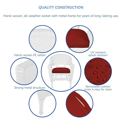 Ensemble de salle à manger en osier blanc en résine, 5 pièces