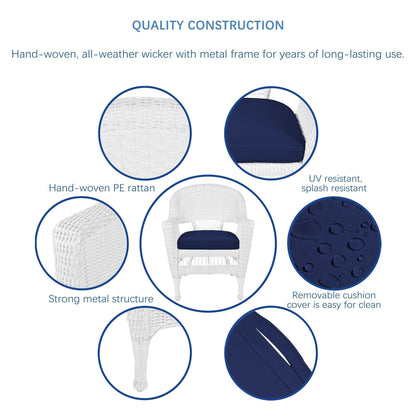 Ensemble de salle à manger en osier blanc en résine, 5 pièces