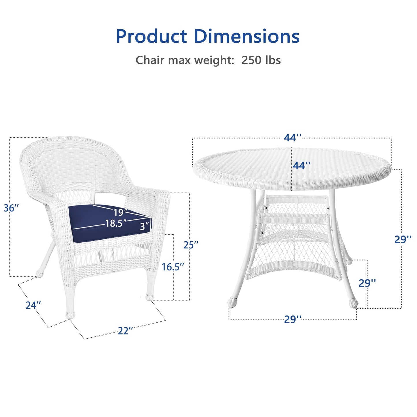 Ensemble de salle à manger en osier blanc en résine, 5 pièces