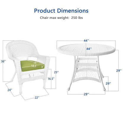 Ensemble de salle à manger en osier blanc en résine, 5 pièces