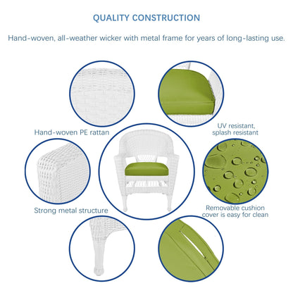 Ensemble de salle à manger en osier blanc en résine, 5 pièces