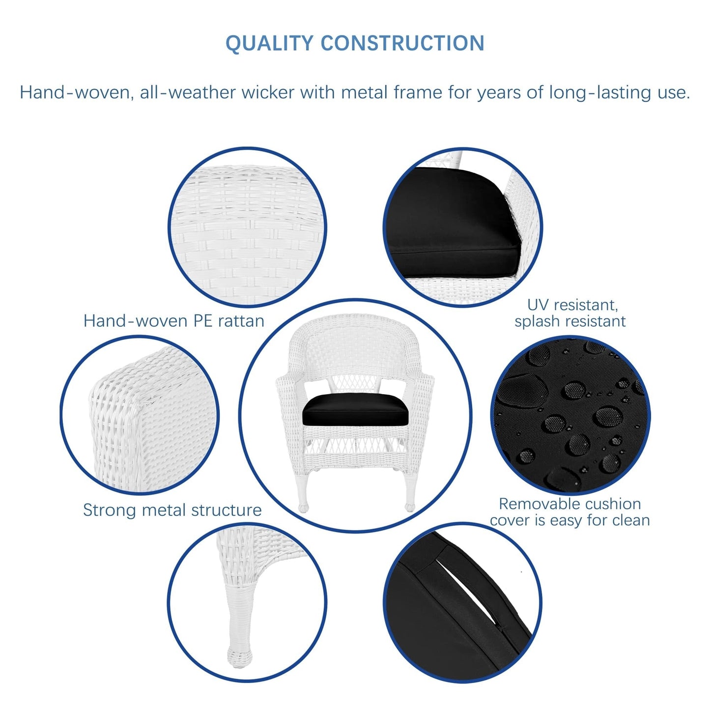 Ensemble de salle à manger en osier blanc en résine, 5 pièces
