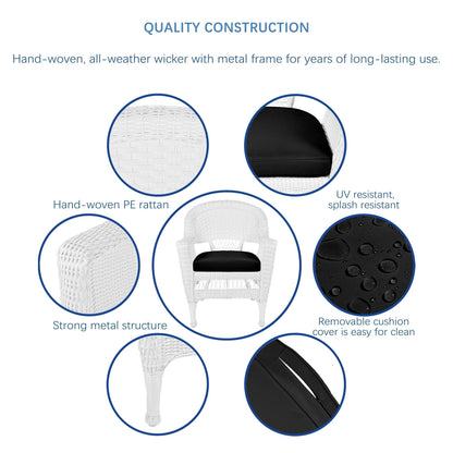 Ensemble de salle à manger en osier blanc en résine, 5 pièces