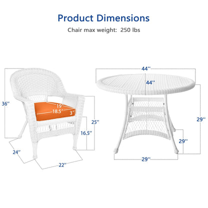 Ensemble de salle à manger en osier blanc en résine, 5 pièces