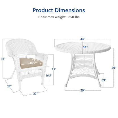 Ensemble de salle à manger en osier blanc en résine, 5 pièces