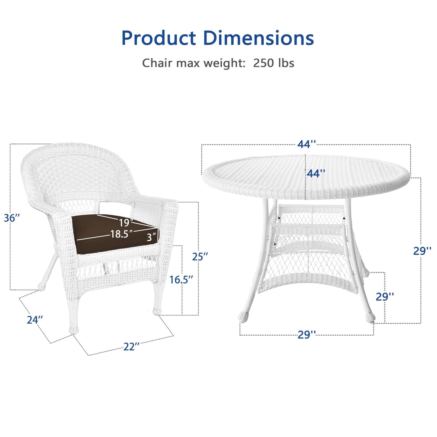 Ensemble de salle à manger en osier blanc en résine, 5 pièces