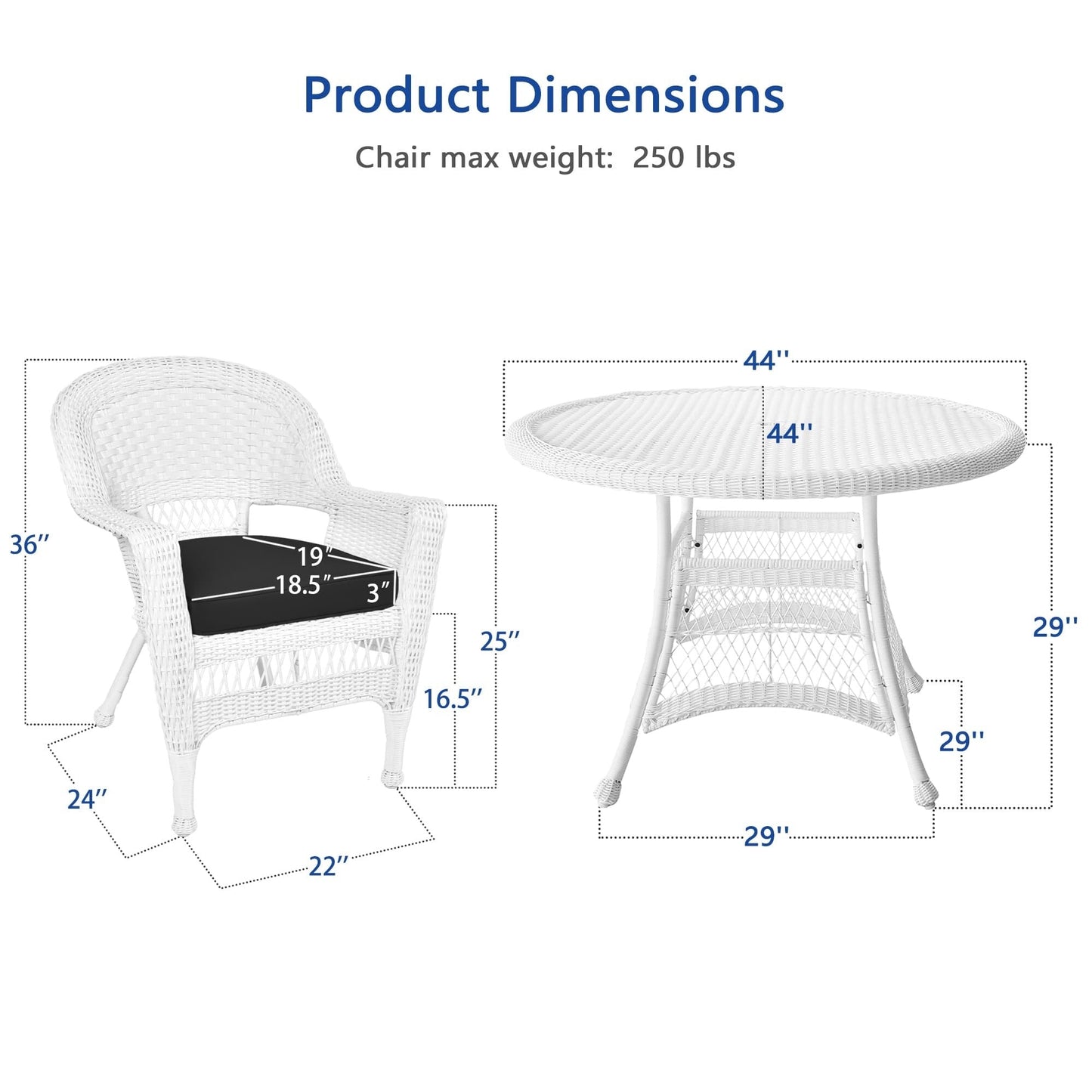 Ensemble de salle à manger en osier blanc en résine, 5 pièces