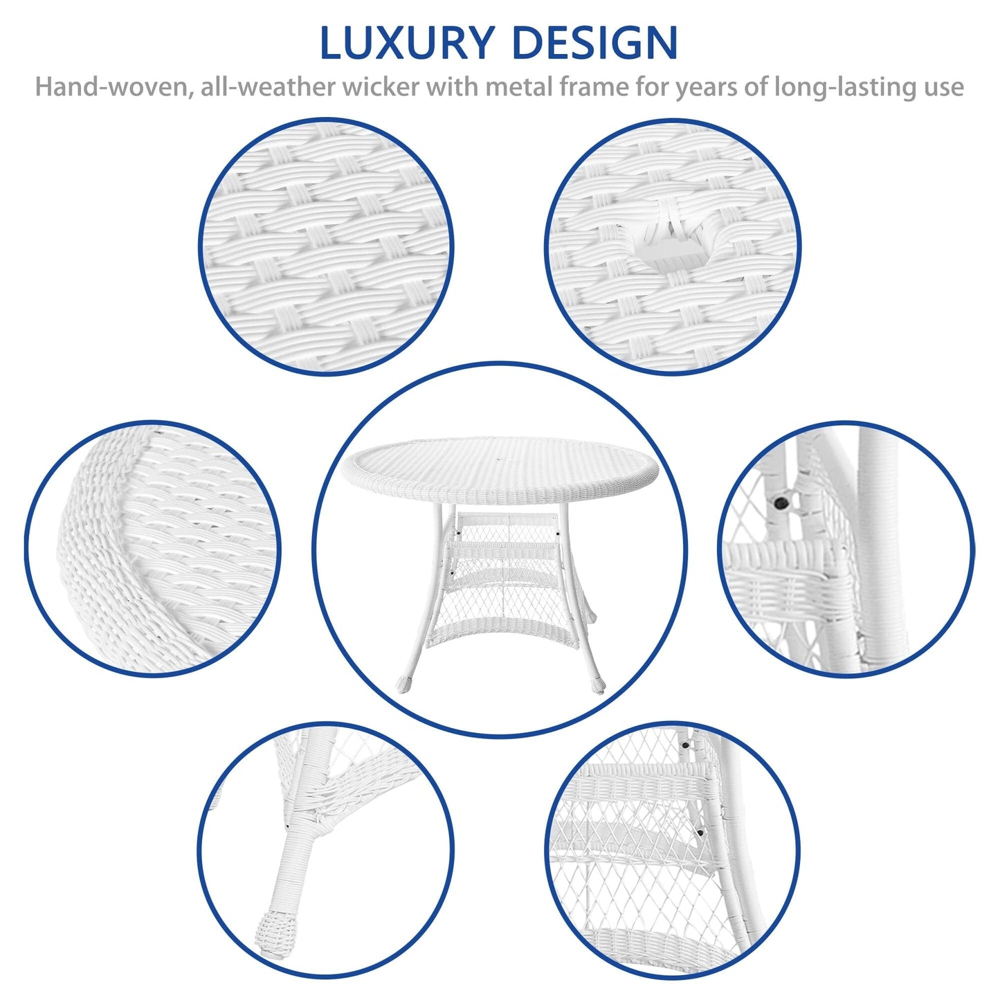 Ensemble de salle à manger en osier blanc en résine, 5 pièces
