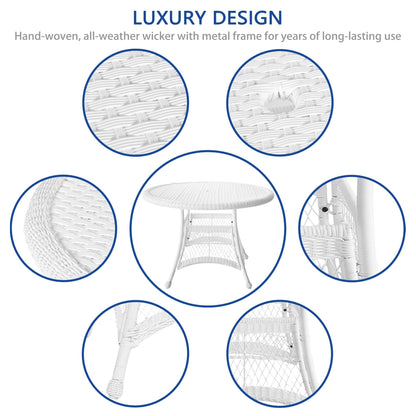 Ensemble de salle à manger en osier blanc en résine, 5 pièces