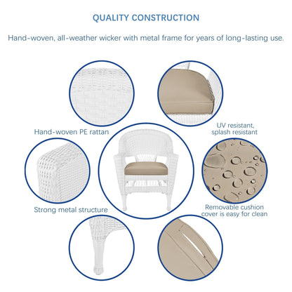 Ensemble de salle à manger en osier blanc en résine, 5 pièces