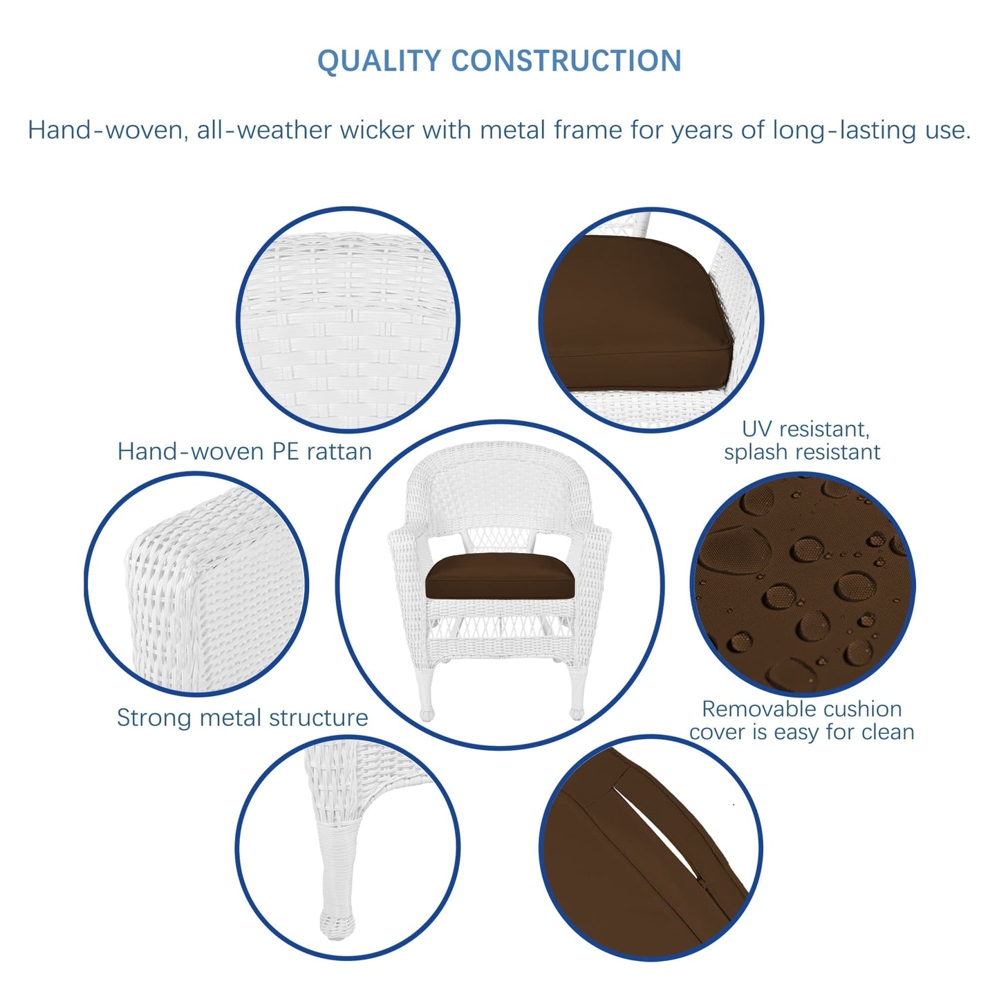 Ensemble de salle à manger en osier blanc en résine, 5 pièces