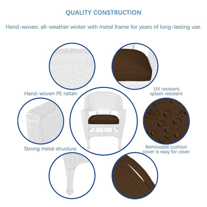 Ensemble de salle à manger en osier blanc en résine, 5 pièces
