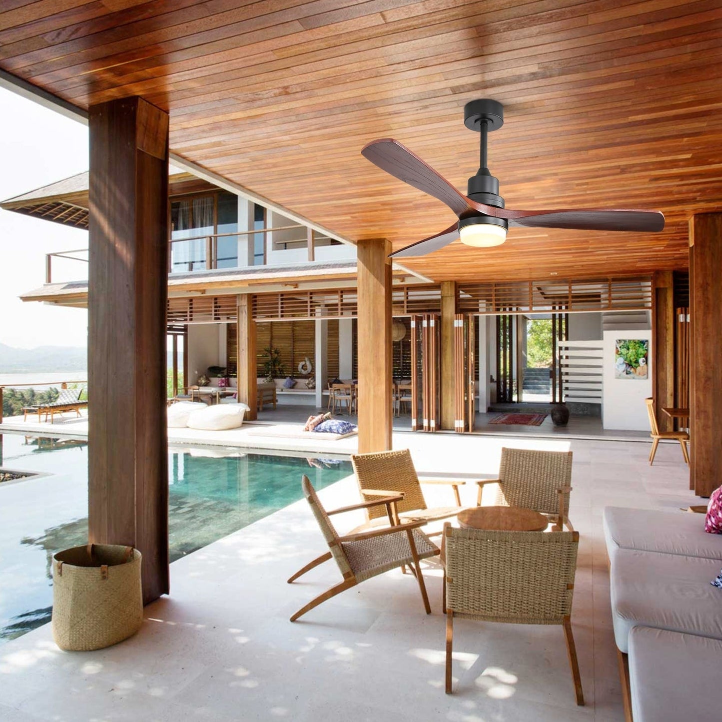 Sofucor 52 Indoor Wood Ceiling Fan Light with Remote, Integrated Light Optional