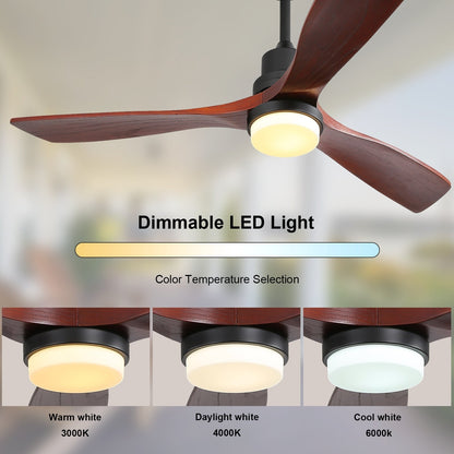 Sofucor 52 Indoor Wood Ceiling Fan Light with Remote, Integrated Light Optional