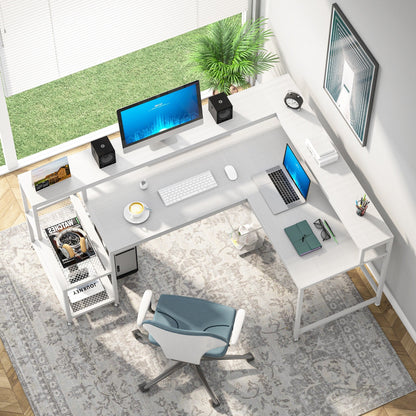 Bureau en forme de L avec étagère pour moniteur, bureau d'ordinateur d'angle réversible pour bureau à domicile 69