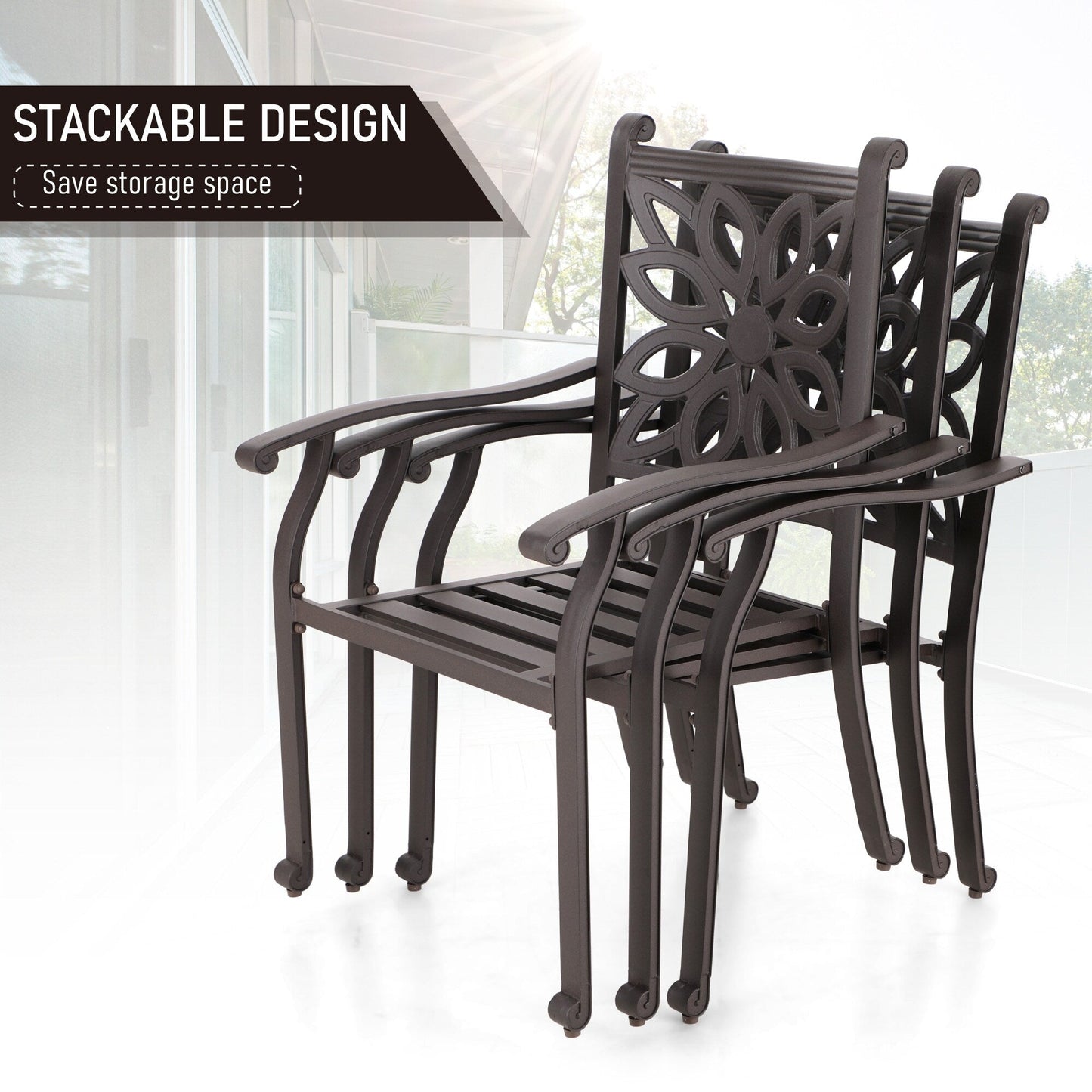 Ensemble de repas de jardin MAISON ARTS 7 pièces en fonte d'aluminium avec table rectangulaire extensible et 6 chaises en fonte d'aluminium