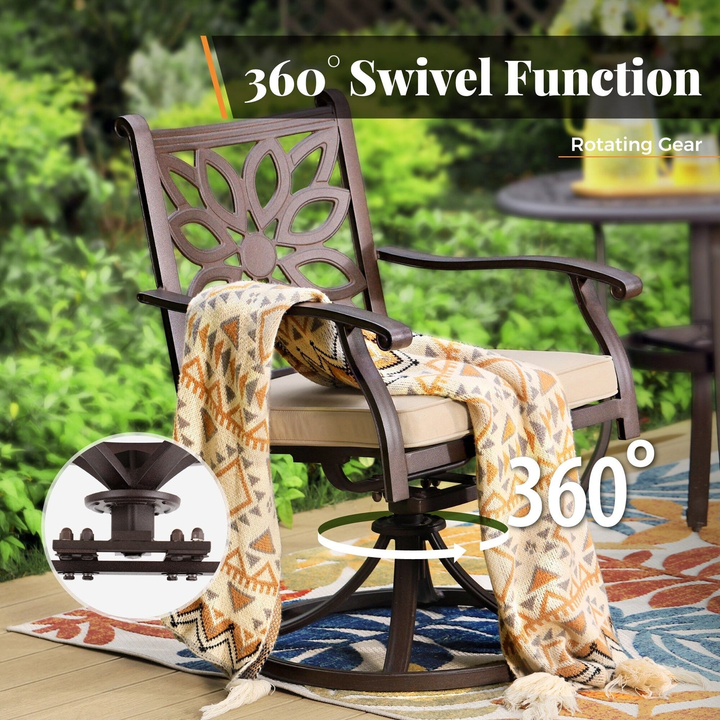 Ensemble de repas de jardin MAISON ARTS 7 pièces en fonte d'aluminium avec table rectangulaire extensible et 6 chaises en fonte d'aluminium