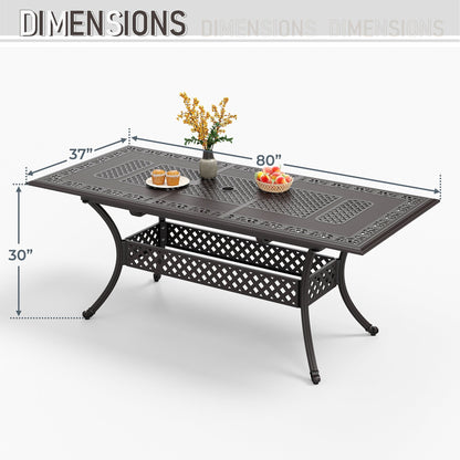 Ensemble de repas de jardin MAISON ARTS 7 pièces en fonte d'aluminium avec table rectangulaire extensible et 6 chaises en fonte d'aluminium