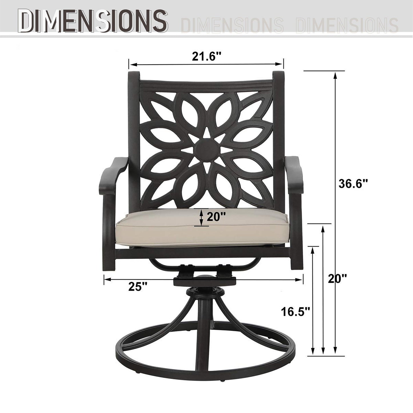 MAISON ARTS Chaises de salle à manger/ensemble de repas de patio en aluminium moulé avec table de salle à manger ronde et 6 chaises de patio en aluminium moulé