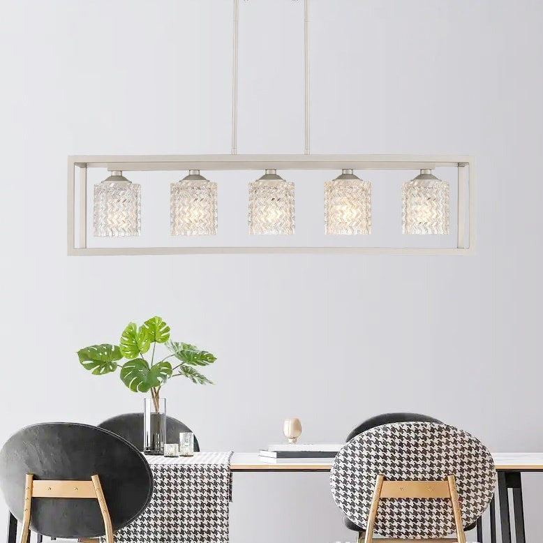 Luminaire rectangulaire en cristal à 5 lumières, style moderne du milieu du siècle, 37 pouces, pour salle à manger - 37 pouces