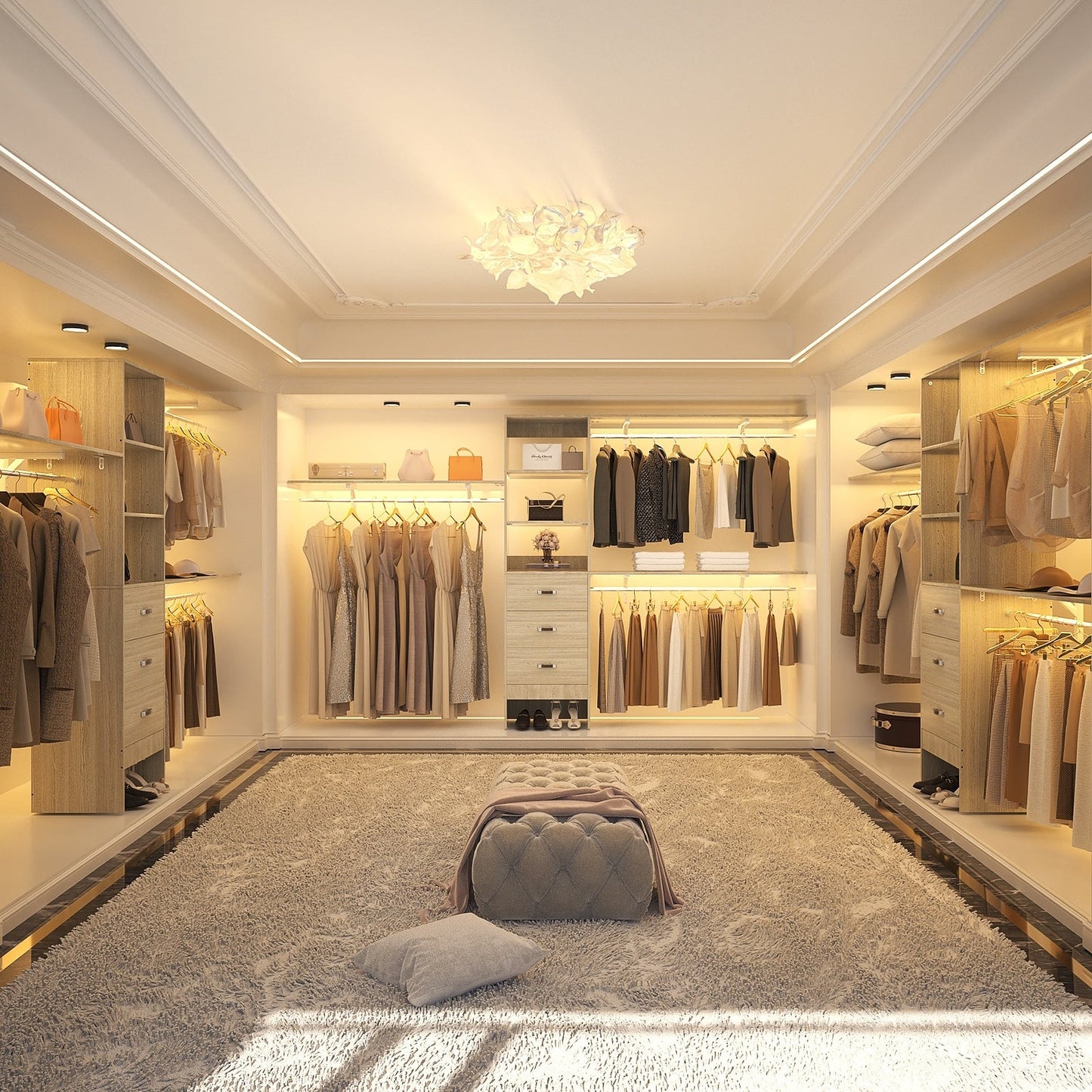 Rackcog Organisateur de placard réglable de 305 cm avec tiroirs, système de rangement avec étagères personnalisables pour placard à l'ancienne et placard aménagé.