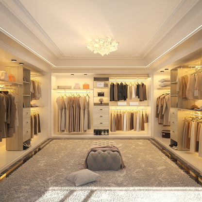 Rackcog Organisateur de placard réglable de 305 cm avec tiroirs, système de rangement avec étagères personnalisables pour placard à l'ancienne et placard aménagé.