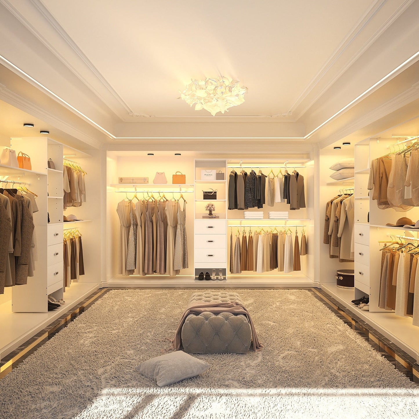 Rackcog Organisateur de placard réglable de 305 cm avec tiroirs, système de rangement avec étagères personnalisables pour placard à l'ancienne et placard aménagé.