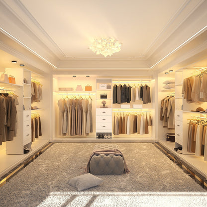 Rackcog Organisateur de placard réglable de 305 cm avec tiroirs, système de rangement avec étagères personnalisables pour placard à l'ancienne et placard aménagé.