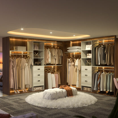 Rackcog Organisateur de placard réglable de 305 cm avec tiroirs, système de rangement avec étagères personnalisables pour placard à l'ancienne et placard aménagé.