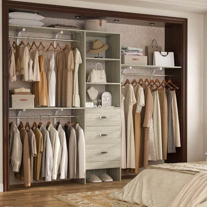 Rackcog Organisateur de placard réglable de 305 cm avec tiroirs, système de rangement avec étagères personnalisables pour placard à l'ancienne et placard aménagé.