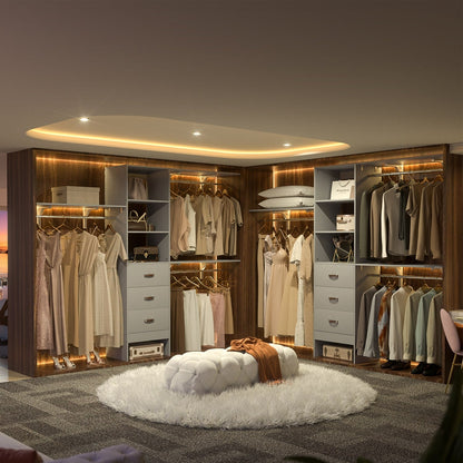 Rackcog Organisateur de placard réglable de 305 cm avec tiroirs, système de rangement avec étagères personnalisables pour placard à l'ancienne et placard aménagé.