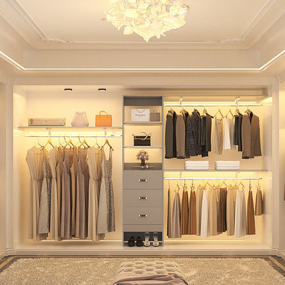 Rackcog Organisateur de placard réglable de 305 cm avec tiroirs, système de rangement avec étagères personnalisables pour placard à l'ancienne et placard aménagé.