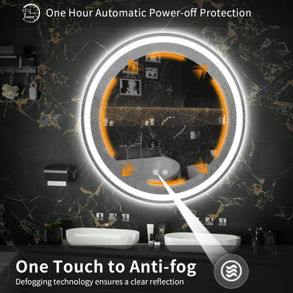 Miroir de coiffure sans cadre, rond, à éclairage LED, avec fonction de gradation et anti-buée.