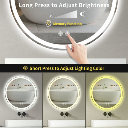 Miroir de coiffure sans cadre, rond, à éclairage LED, avec fonction de gradation et anti-buée.