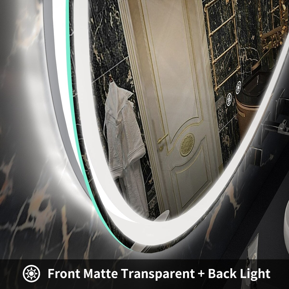 Miroir de coiffure sans cadre, rond, à éclairage LED, avec fonction de gradation et anti-buée.