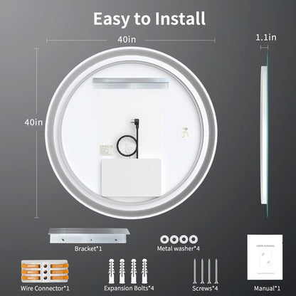 Miroir de coiffure sans cadre, rond, à éclairage LED, avec fonction de gradation et anti-buée.