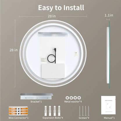 Miroir de coiffure sans cadre, rond, à éclairage LED, avec fonction de gradation et anti-buée.